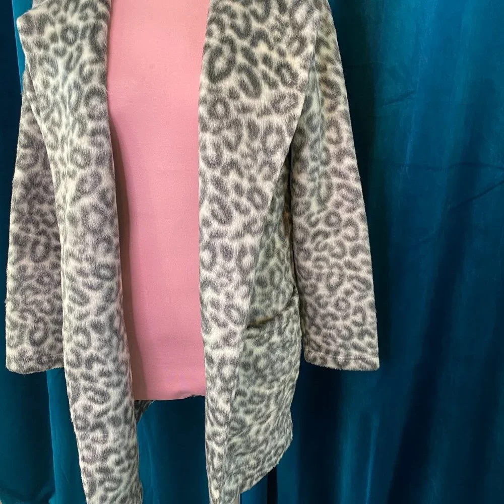A New Day Animal Print Fleece Open Front Jacket in Gray